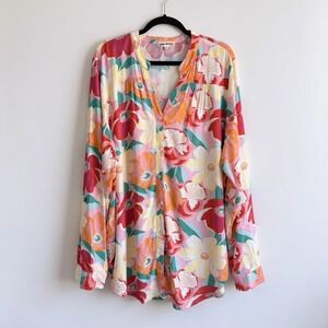 Hope Springs Mod Retro Psychedelic Style Pink Floral Oversized Top XXL